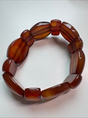 Amber-Tone Evil Eye Stretch Bead Bracelet